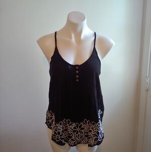 Xhiliration black strappy tank with floral design